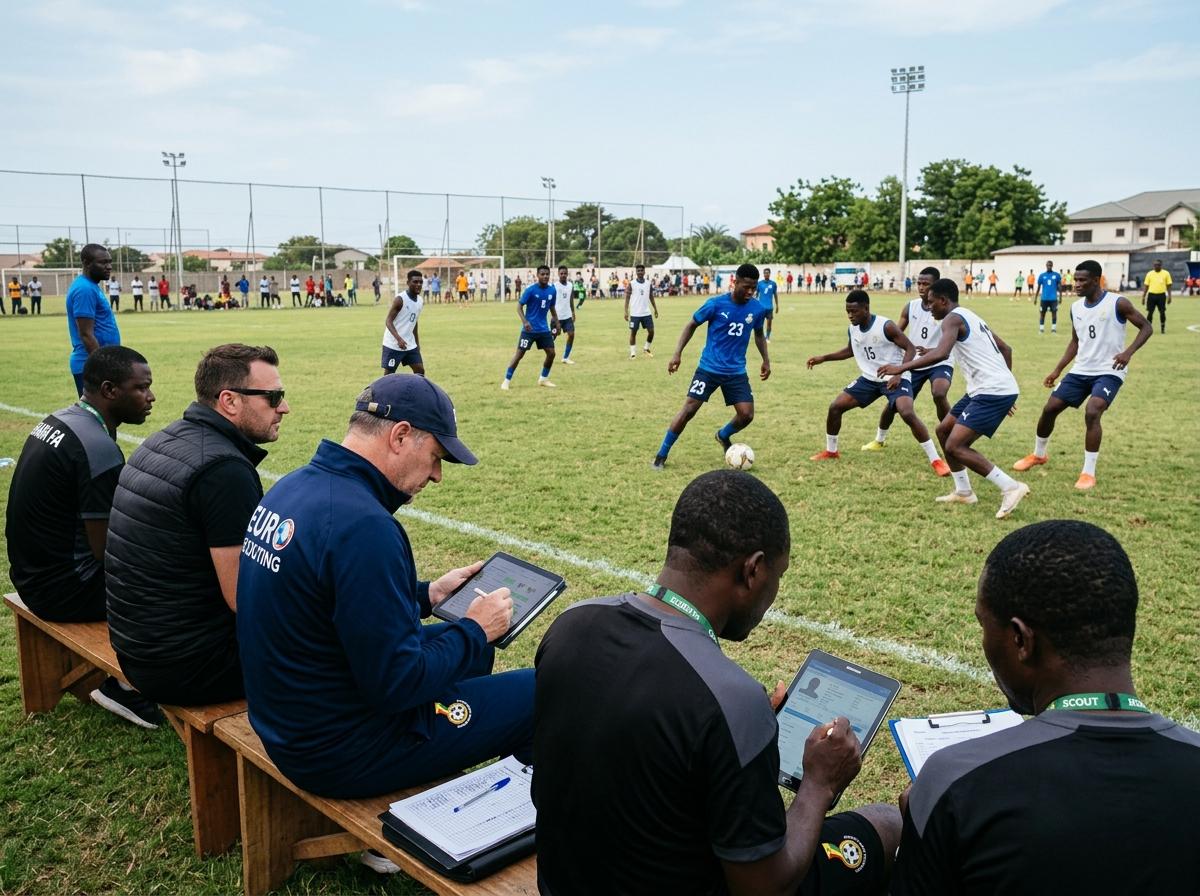 Scouts evaluating athletes at a training ground